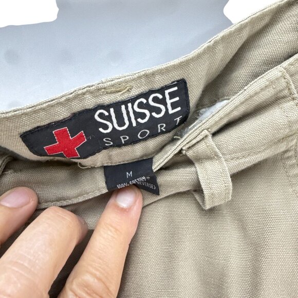 Suisse Sport Mens Cargo Shorts Khaki Cotton Utility Pockets Size Medium Casual - Picture 3 of 8